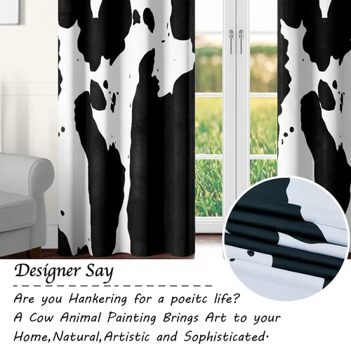 Vista 7 de Tritard Cortinas de oscurecimiento de habitación con estampado de vaca, 2 paneles con ojales, diseño de animales occidentales, color blanco y negro