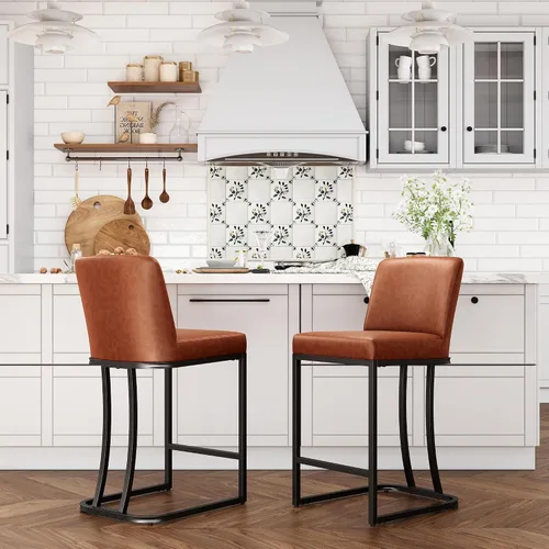 Vista 22 de ALPHA HOME Taburetes de mostrador con respaldos, taburetes de bar de 24 pulgadas para isla de cocina, silla de bar tapizada de piel sintética
