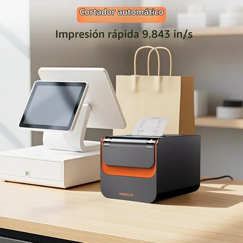 Vista 3 de Rongta Impresora POS, impresora térmica directa de recibos de 3.150 in con cortador automático, interfaz Ethernet serie USB, compatible con cajón