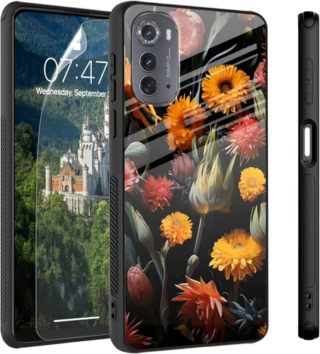 Vista 89 de Funda para Motorola Moto Edge 2022, cubierta trasera de vidrio templado con protector de pantalla, funda protectora a prueba de golpes para Motorola
