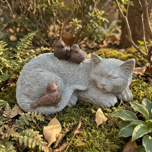 Vista 15 de Estatua de gato al aire libre figuras de gato decoración de jardín, estatua de gato de esmoquin negro atigrado estatua decorativa para patio, patio