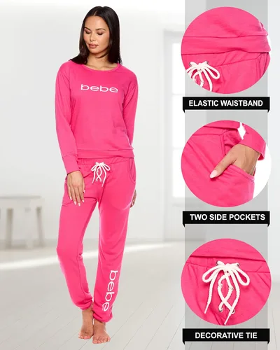 Vista 3 de bebe Womens Pajama Sets - French Terry Plus Size Pajamas for Women with LS Pullover and PJ Pant with Pockets