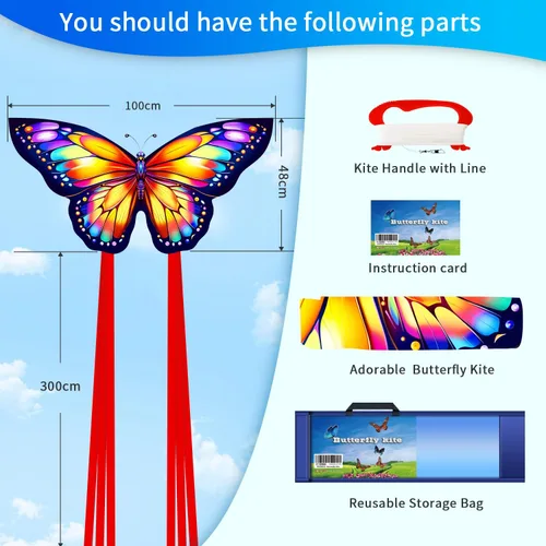 Vista 7 de Xida Butterfly Kite for Kids & Adults Easy to Fly, Ages 4-8 8-12, Large Kite with 300ft Handle, Perfect for Beach Trips