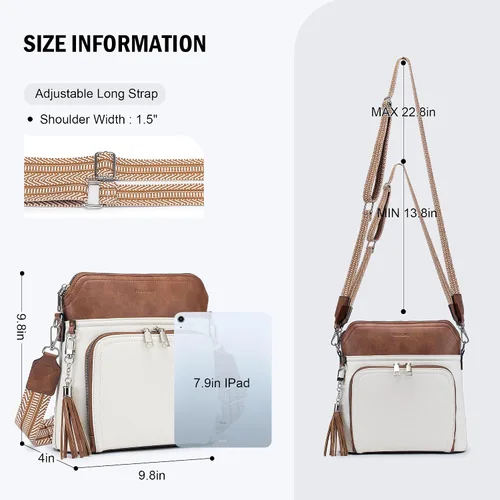 Vista 4 de Bolso bandolera Roulens para mujer de cuero vegano, bolso mediano cruzado con llavero para viajes, bolsos de hombro para mujer con borla