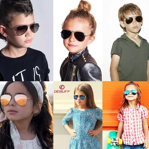 Vista 2 de DeBuff Gafas de sol polarizadas de aviador para niños y niñas de 5 a 18 años cara pequeña para adultos 2047in