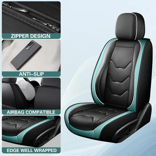 Vista 4 de otoez - Fundas universales de piel para asientos de coche, juego completo de 5 asientos, protector de asiento automotriz de repuesto compatible