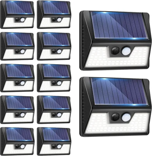 Vista 22 de vighep Paquete de 12 luces solares de movimiento para exteriores, luces impermeables para valla al aire libre, luces LED de pared blancas cálidas