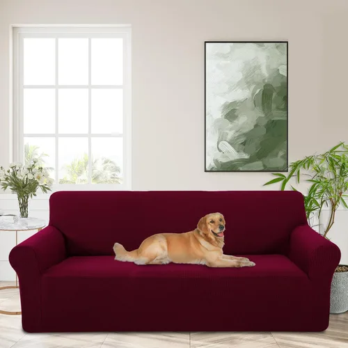 Vista 44 de Funda elástica para sofá, lavable, protector de muebles con espuma antideslizante y parte inferior elástica para niños, perros (sofá biplaza/beige)