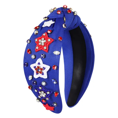 Vista 16 de NVENF Diadema con diamantes de imitación, estrella de la bandera estadounidense, accesorio del 4 de julio para mujer