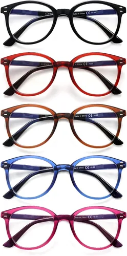 Vista 12 de COJWIS Gafas de lectura con bloqueo de luz azul, paquete de 5 unidades, bisagra de resorte, para hombres y mujeres, anteojos con filtro 143-1 5C