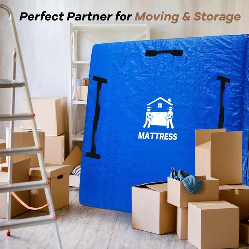 Vista 5 de Bolsas para Colchones para Mudanza, BETU Protector de Colchón Impermeable Funda de Colchón Tamaño Full Bolsas de Almacenamiento con 8 Asas Azul