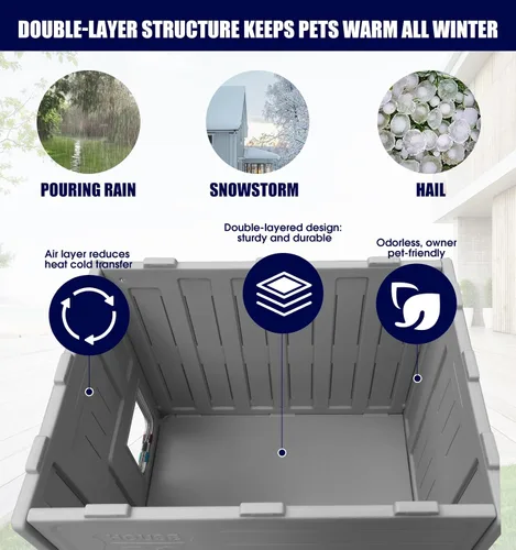 Vista 5 de Casa de Plástico para Gatos para Exteriores e Interiores, Casas para Gatos Ferales con Puerta de Escape, Casa Impermeable para Gatos para Exteriores