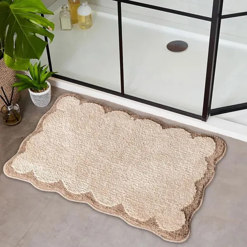 Vista 9 de Bonitos tapetes de baño festoneados, antideslizantes, lavables a máquina, suaves, para ducha, bañera, cocina, 24 x 17 pulgadas, color azul