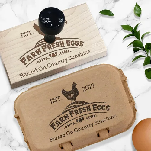 Vista 8 de UBJVA Sellos de cartón de huevos personalizados personalizados para huevos frescos de granja, sello de goma de madera para gallinero de granja