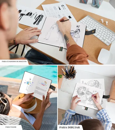 Vista 7 de PAIBAS Cuaderno en blanco, cuaderno de bocetos A5 de cuero de tapa dura con 200 páginas de papel grueso en blanco para hombres y mujeres, diario