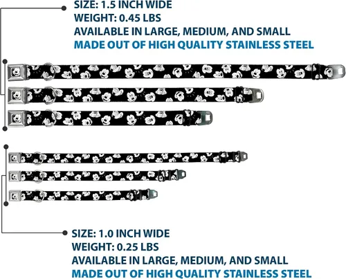 Vista 3 de Buckle-Down Collar de perro con hebilla de cinturón de seguridad, dálmatas para correr, patas, negro, gris, blanco, negro, 1 pulgada de ancho, se