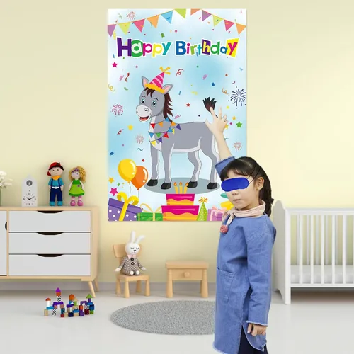 Vista 8 de Pin The Tail On The Donkey Juego de fiesta de cumpleaños con 50 piezas de colas grandes de juegos de burro para niños, suministros de fiesta