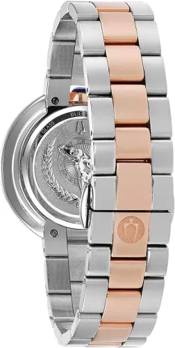 Vista 2 de Bulova Rubaiyat 98R247 - Reloj de cuarzo con esfera plateada y diamantes de acero de dos tonos