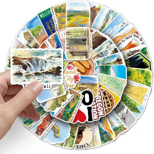 Vista 3 de Oregon Travel Stickers 58Pcs Oregon OR Waterproof Vinyl Decals Despegar y pegar a prueba de sol removible reutilizable para botellas de agua