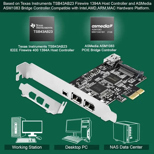 Vista 8 de Tarjeta de expansión PCIE Firewire 400 1394A de 4 puertos, Texas Instruments TI TSB43AB23, Plug and Play en PC de escritorio Windows y MAC, 3