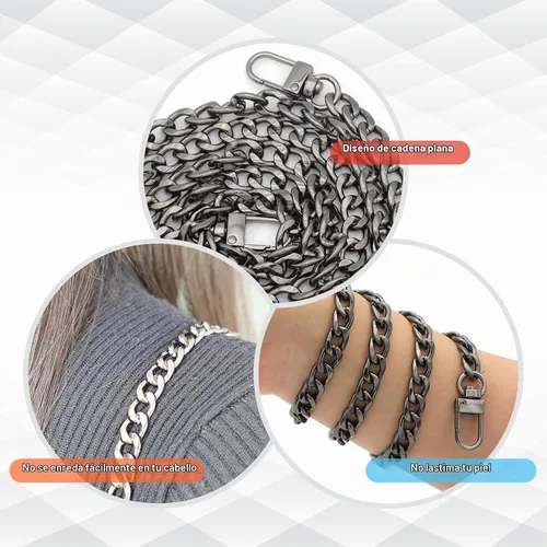 Vista 5 de RAPUDA Correa de cadena para bolso, 4 piezas de diferentes tamaños, correas de cadena para bolso, correas de cadena de metal para bricolaje de Negro