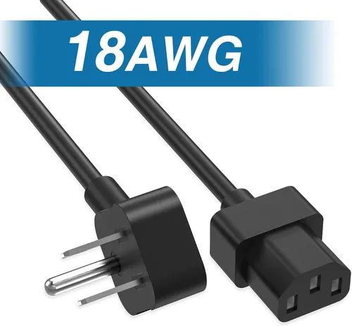 Vista 4 de AGVEE Cable de alimentación de CA de 6.6 pies, 3 clavijas en ángulo en forma de L con certificación ETL 18AWG Negro