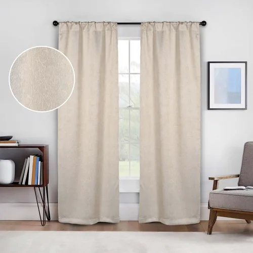Vista 19 de BLUENILEMILLS Paneles de cortinas opacas para oscurecer la habitación con bolsillo para barra, cortinas perfectas para ventanas de cocina, Beige