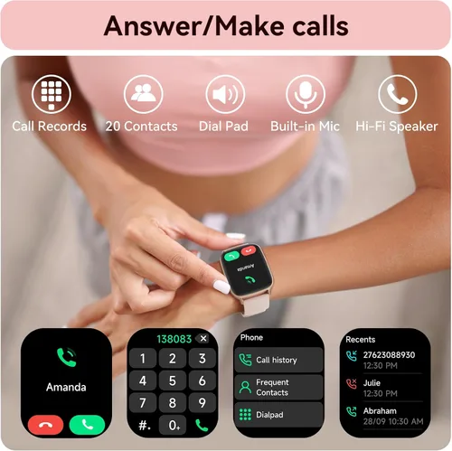 Vista 3 de Reloj inteligente para mujer, reloj inteligente con esfera dinámica HD de 1.85 pulgadas para Android y iPhone con respuesta/hacer llamadas