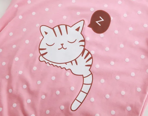 Vista 4 de MyFav Pijama para niñas jóvenes con bonito patrón de gato, pantalones cortos cómodos de algodón para dormir