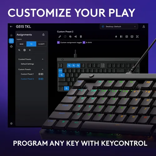 Vista 5 de Logitech G 515 TKL - Teclado para juegos de perfil bajo con cable, RGB totalmente personalizable, teclas PBT de doble disparo, interruptores