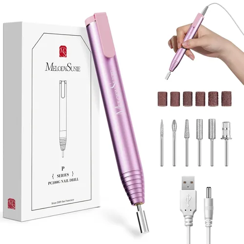 Vista 9 de MelodySusie PocketNail - Taladro de uñas USB delgado ergonómico en forma de bolígrafo, PC100G 20000 RPM, lima eléctrica portátil para todas