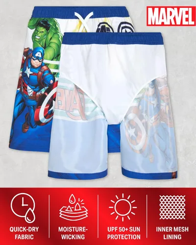 Vista 2 de Marvel Avengers Boys Swim Trunks Spider-Man, Captain America Swimsuit UPF 50+ Quick Dry Bathing Suit for Boys (2T-12)