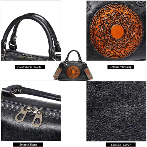Vista 7 de Bolsos de cuero genuino para mujer, bolso cruzado retro Mandela