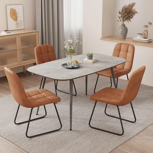Vista 3 de HIPIHOM Juego de mesa de comedor de 47.2 pulgadas para 4, mesa de comedor de madera moderna, sillas de comedor de cuero, juego de 4 mesas y sillas