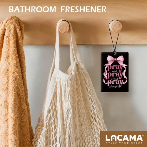 Vista 6 de Lacama Ambientador cristiano para automóvil, 3 piezas, lazo rosa y negro, coqueta con versículo bíblico cristiano, ambientador para mujeres y niñas
