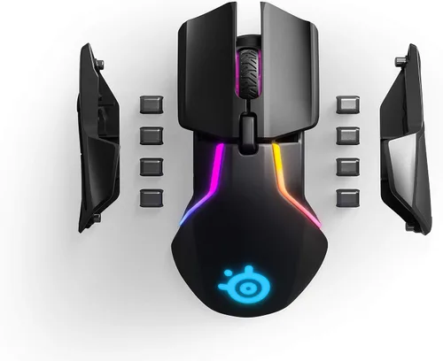 Vista 5 de SteelSeries Rival 650 Mouse Quantum Wireless para videojuegos, batería de carga rápida, 12,000 Cpi Truemove3 + sensor óptico dual, baja distancia