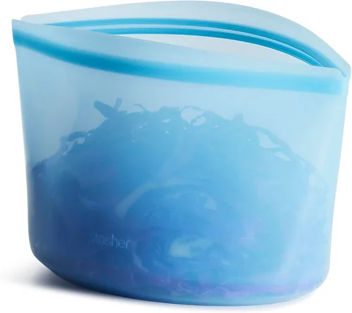 Vista 11 de Stasher Cuenco reutilizable de silicona prémium para almacenamiento de alimentos, azul, microondas, al vacío, apto para lavavajillas, horno