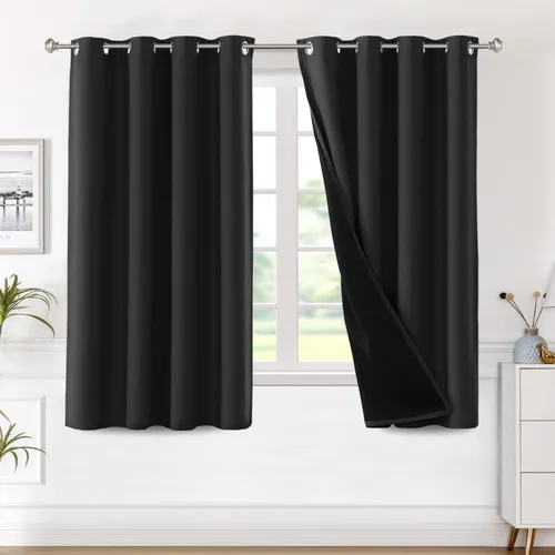 Vista 37 de H.VERSAILTEX Paneles de cortina 100% opacas de 45 pulgadas de largo, con aislamiento térmico, cortinas opacas con forro para dormitorio, dos capas