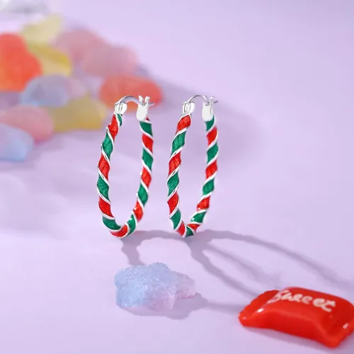 Vista 6 de Aretes de aro esmaltados, aretes de aro ovalados chapados en plata para mujer, joyería de moda
