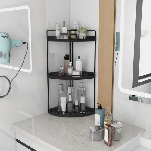 Vista 2 de Dorhors Organizador de baño esquinero de 3 niveles para almacenamiento, bandeja de tocador, organizador de encimera de madera para cocina, baño