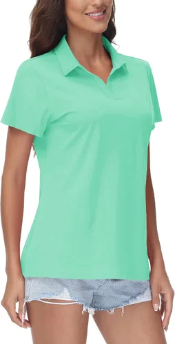 Vista 8 de TACVASEN Polo de manga corta con cuello en V para mujer, con protección solar UPF 50+, secado rápido, para golf