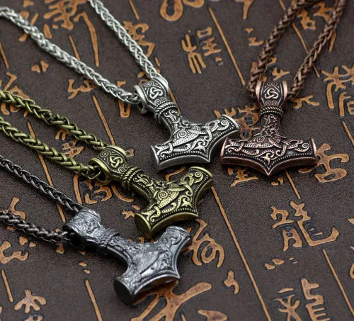 Vista 4 de TTKP - Collar con colgante de martillo de Viking Norse Thor Mjolnir para hombre, escandinavo