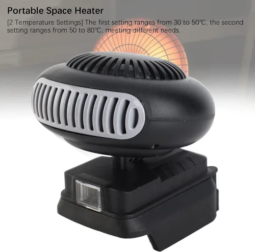 Vista 5 de lyrlody Ventilador de calentador portátil alimentado por batería 18V iones de litio 2 ajustes de temperatura 30-80 Calentador eléctrico compacto