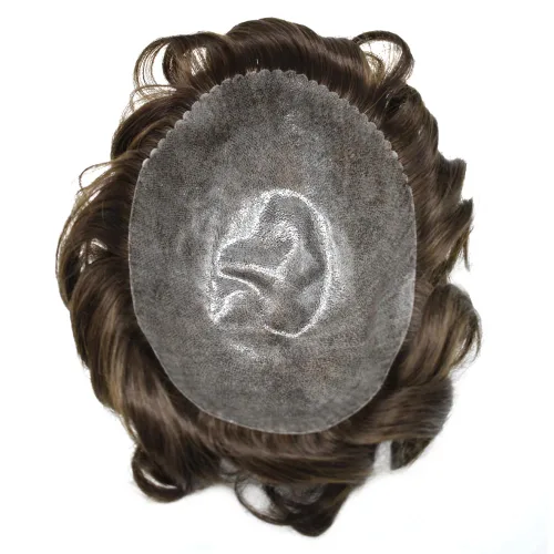 Vista 345 de Toupee para hombre 100% cabello humano real tupé para hombres 0.004 in piel de poliuretano para hombre, sistema de reemplazo de piezas de pelo