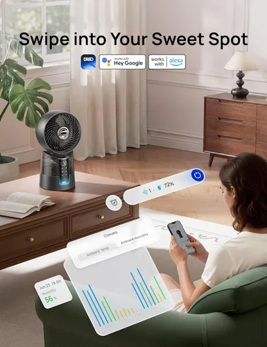 Vista 9 de DREO TurboCool Ventilador de nebulización 516S, 150° +30° Oscilante Inteligente Ventiladores de refrigeración inteligente que soplan aire frío, 26