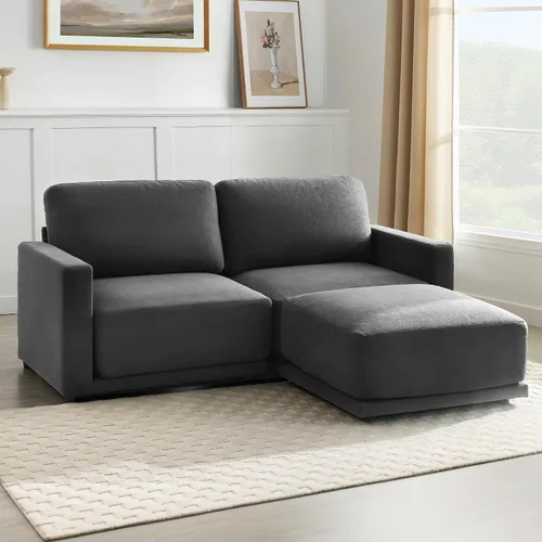 Vista 31 de Sofá modular de 79 pulgadas para sala de estar pequeña, sofá moderno en forma de L con otomana, juego de sofá de felpilla de 3 piezas para muebles