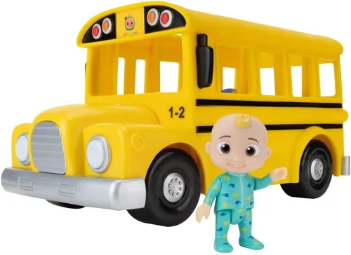 Vista 4 de CoComelon Autobús escolar amarillo musical oficial, reproduce clips de "Wheels on The Bus", con figura JJ extraíble, juguetes de personajes