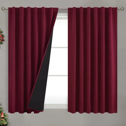 Vista 19 de BGment Cortinas 100% opacas beige de 63 pulgadas de largo con forro aislante térmico, bolsillo para varilla y lengüeta trasera de doble capa