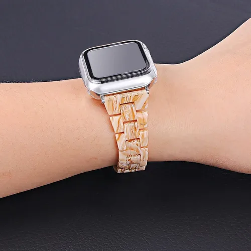 Vista 5 de JOYOZY Correa de resina de moda compatible con Apple Watch 9/8/7/6/5/4/3/2/1, correa iWatch con hebilla de acero inoxidable para Apple Watch