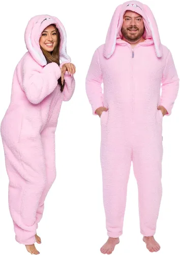 Vista 23 de Funziez! Mameluco de sherpa ajustado para adultos, disfraz de Halloween de animales, traje de cosplay de una pieza de felpa para mujeres y hombres